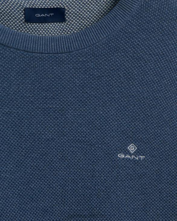 pulover din bumbac piqué cu decolteu rotund 888T345 denim blue mel GANT bărbați