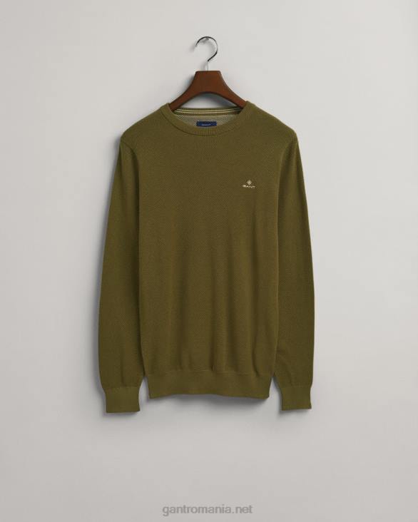 pulover din bumbac piqué cu decolteu rotund 888T366 verde de vânător GANT bărbați