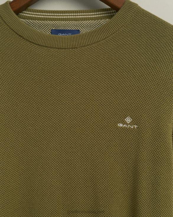 pulover din bumbac piqué cu decolteu rotund 888T366 verde de vânător GANT bărbați