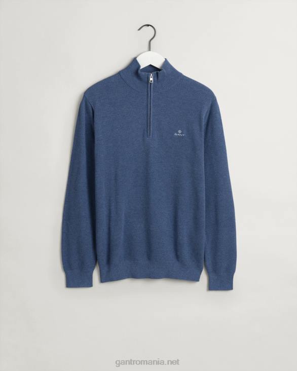 pulover din bumbac piqué cu jumătate de fermoar 888T318 denim blue mel GANT bărbați