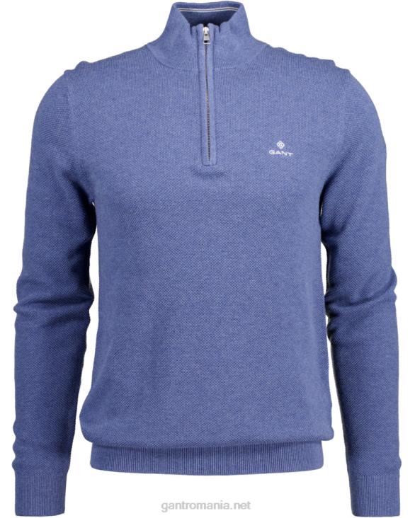 pulover din bumbac piqué cu jumătate de fermoar 888T318 denim blue mel GANT bărbați