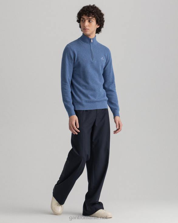 pulover din bumbac piqué cu jumătate de fermoar 888T318 denim blue mel GANT bărbați