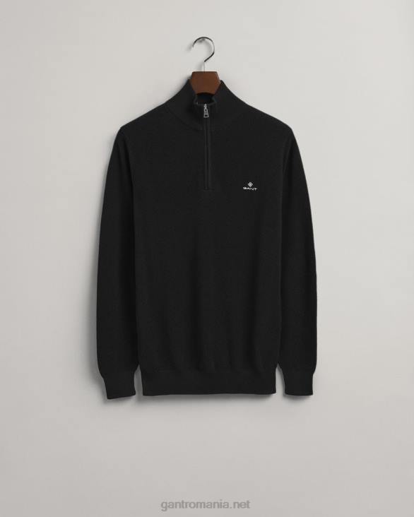 pulover din bumbac piqué cu jumătate de fermoar 888T346 negru GANT bărbați