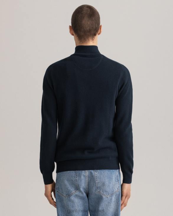 pulover din bumbac piqué cu jumătate de fermoar 888T352 albastru de seară GANT bărbați