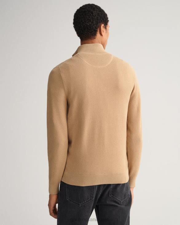 pulover din bumbac piqué cu jumătate de fermoar 888T358 kaki închis GANT bărbați