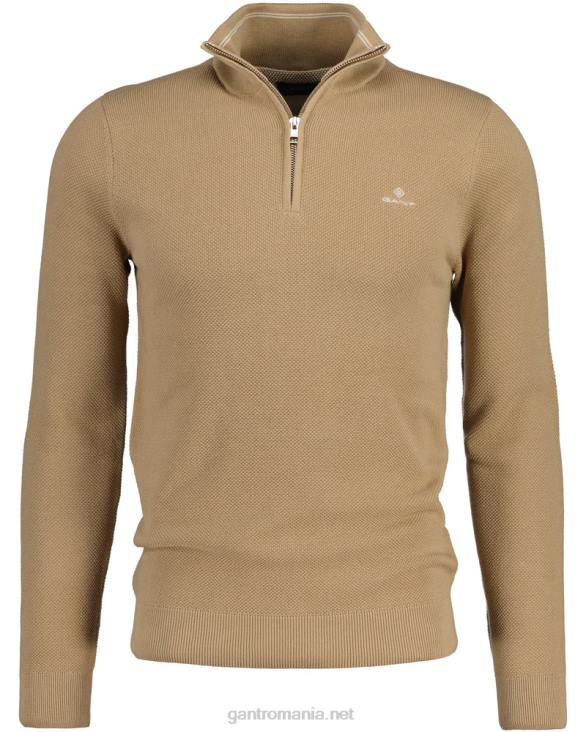 pulover din bumbac piqué cu jumătate de fermoar 888T358 kaki închis GANT bărbați