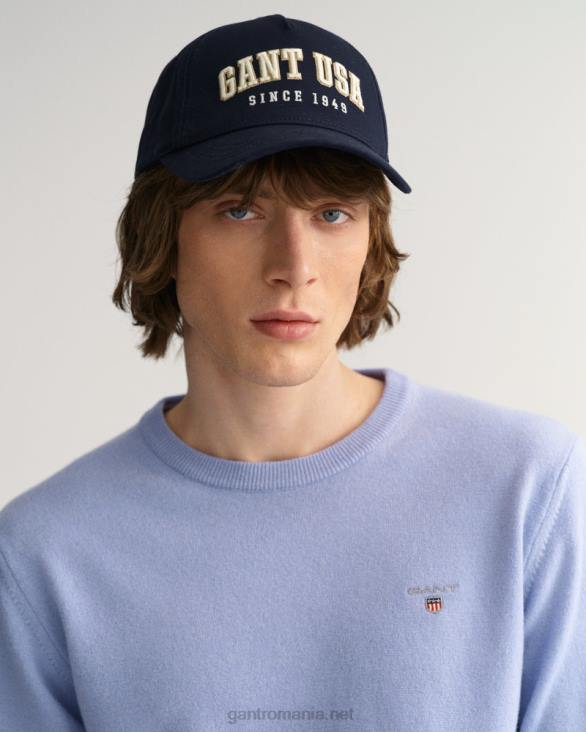 pulover din lână de miel super fină cu gâtul rotund 888T299 lac blue melange GANT bărbați