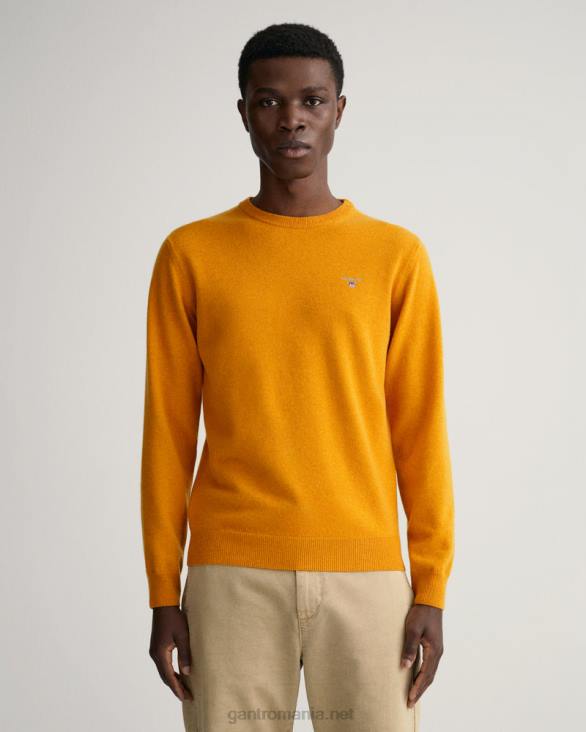 pulover din lână de miel super fină cu gâtul rotund 888T312 dk portocală de muştar GANT bărbați