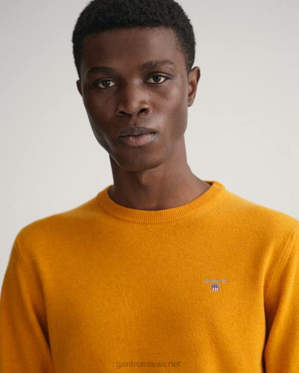pulover din lână de miel super fină cu gâtul rotund 888T312 dk portocală de muştar GANT bărbați