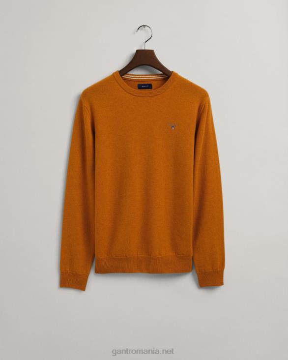 pulover din lână de miel super fină cu gâtul rotund 888T312 dk portocală de muştar GANT bărbați