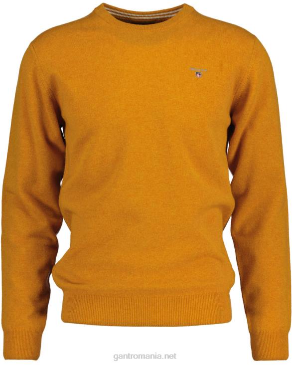 pulover din lână de miel super fină cu gâtul rotund 888T312 dk portocală de muştar GANT bărbați