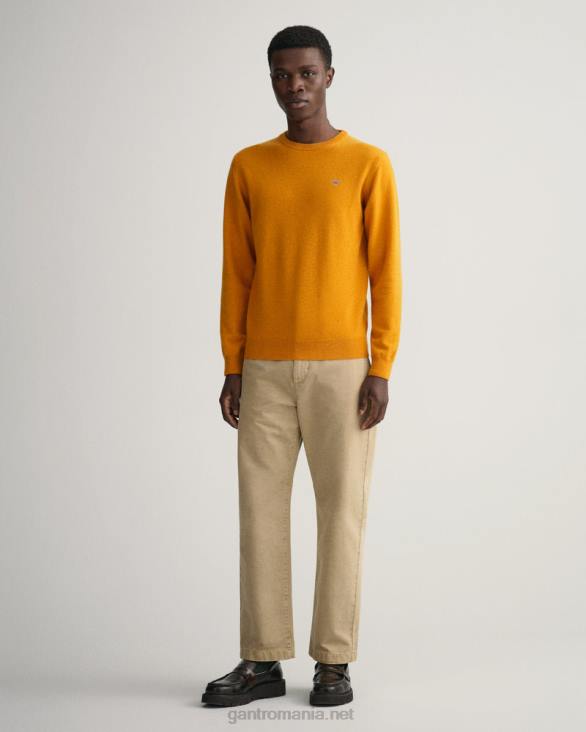 pulover din lână de miel super fină cu gâtul rotund 888T312 dk portocală de muştar GANT bărbați