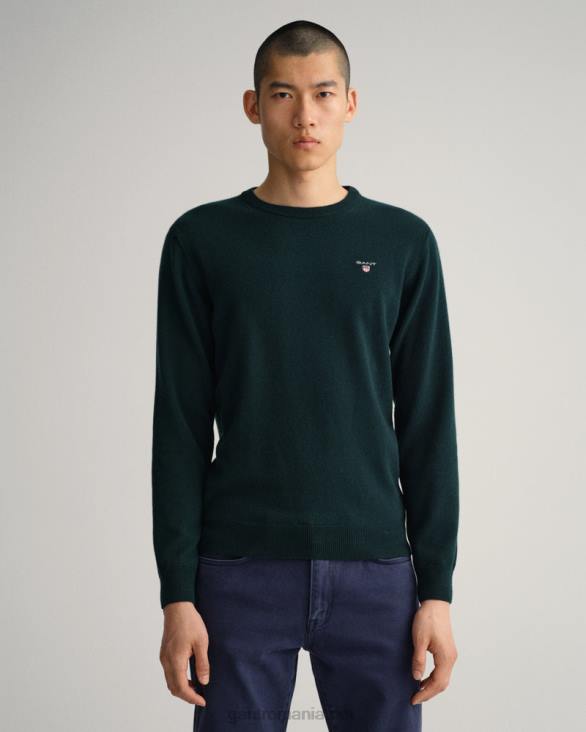 pulover din lână de miel super fină cu gâtul rotund 888T313 verde tartan GANT bărbați