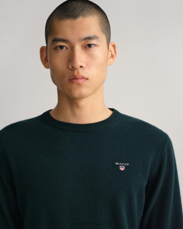 pulover din lână de miel super fină cu gâtul rotund 888T313 verde tartan GANT bărbați