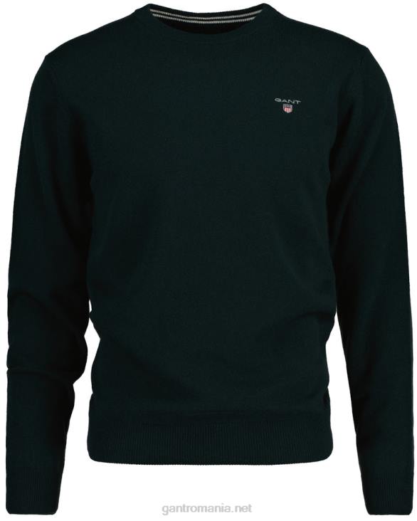 pulover din lână de miel super fină cu gâtul rotund 888T313 verde tartan GANT bărbați