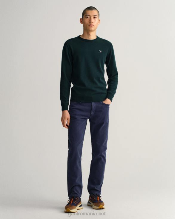 pulover din lână de miel super fină cu gâtul rotund 888T313 verde tartan GANT bărbați