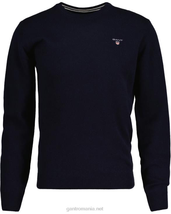 pulover din lână de miel super fină cu gâtul rotund 888T322 marin GANT bărbați