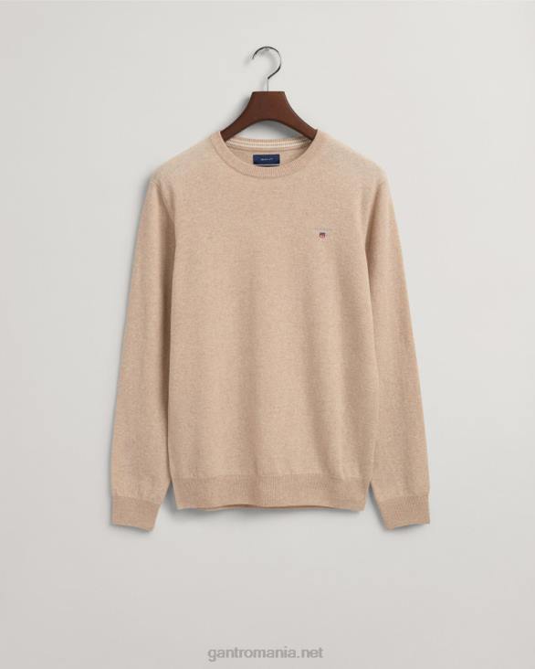 pulover din lână de miel super fină cu gâtul rotund 888T340 dk. melange de nisip GANT bărbați