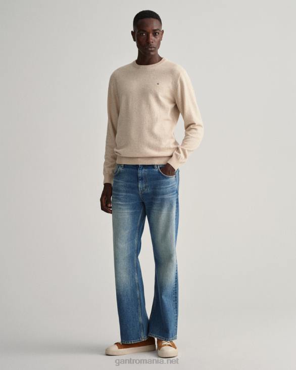 pulover din lână de miel super fină cu gâtul rotund 888T340 dk. melange de nisip GANT bărbați