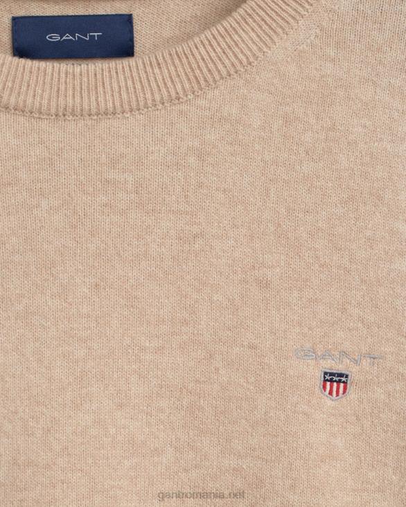 pulover din lână de miel super fină cu gâtul rotund 888T340 dk. melange de nisip GANT bărbați