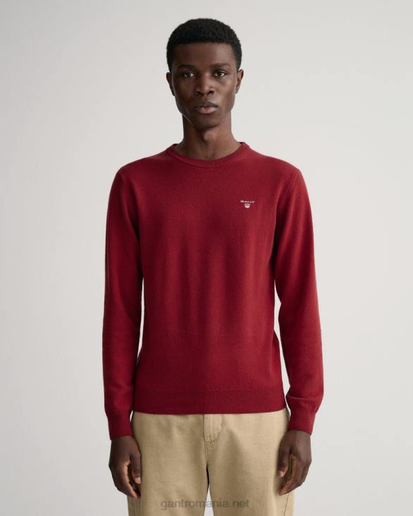 pulover din lână de miel super fină cu gâtul rotund 888T365 port roșu GANT bărbați