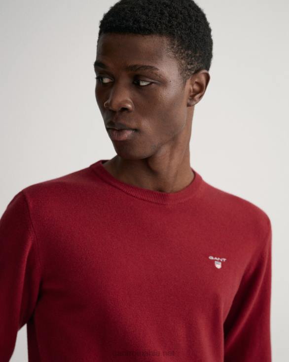 pulover din lână de miel super fină cu gâtul rotund 888T365 port roșu GANT bărbați