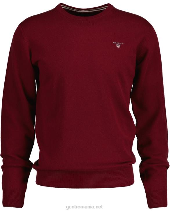 pulover din lână de miel super fină cu gâtul rotund 888T365 port roșu GANT bărbați