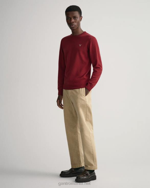 pulover din lână de miel super fină cu gâtul rotund 888T365 port roșu GANT bărbați