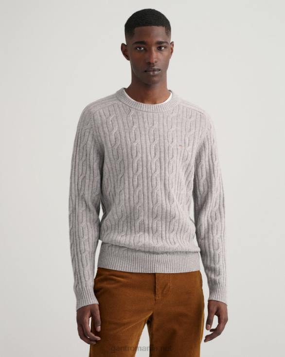 pulover din lana de miel cu decolteu rotund 888T320 melange gri GANT bărbați