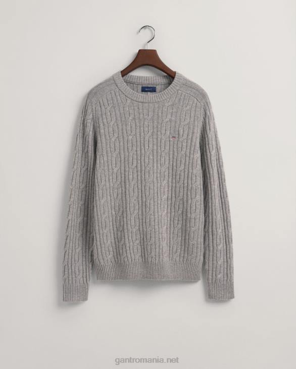 pulover din lana de miel cu decolteu rotund 888T320 melange gri GANT bărbați