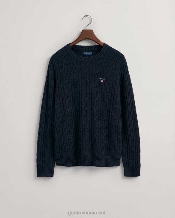 pulover din lana de miel cu decolteu rotund 888T336 albastru de seară GANT bărbați