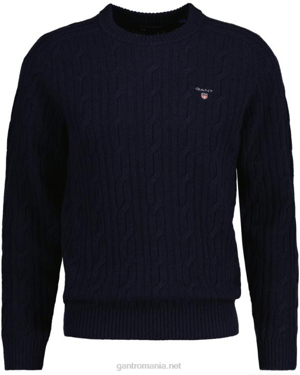 pulover din lana de miel cu decolteu rotund 888T336 albastru de seară GANT bărbați