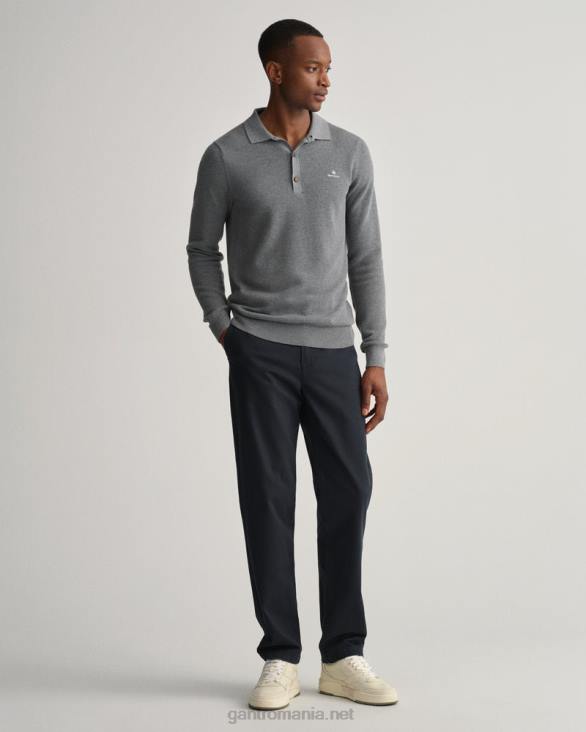 pulover polo din bumbac piqué 888T359 melange gri închis GANT bărbați