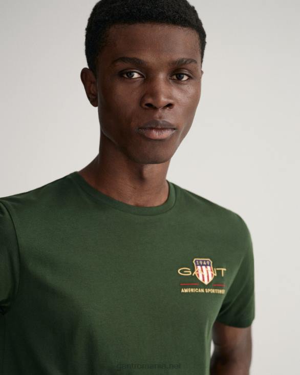 tricou broderie scut arhiva 888T200 verde furtună GANT bărbați