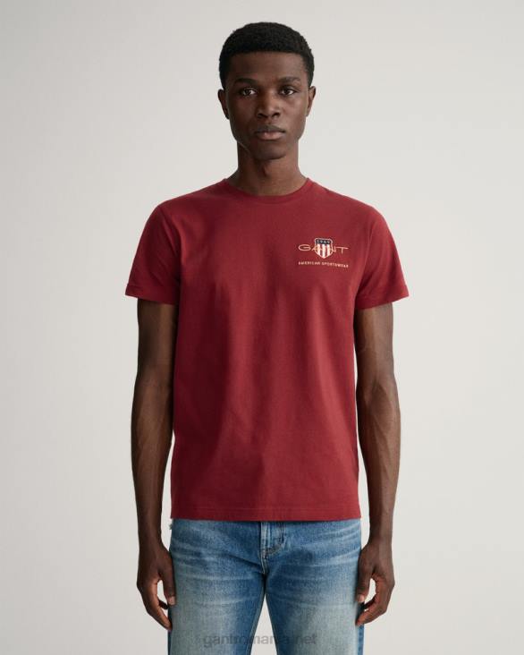 tricou broderie scut arhiva 888T201 roșu plin GANT bărbați