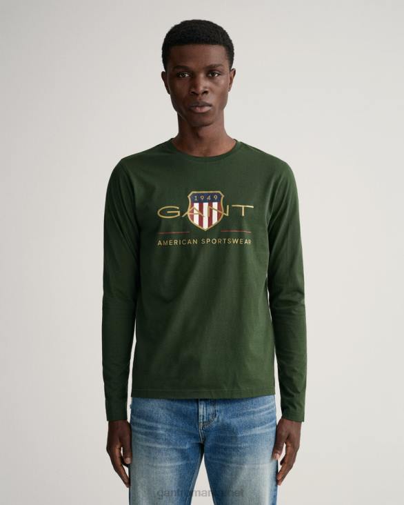 tricou cu mânecă lungă archive shield 888T166 verde furtună GANT bărbați