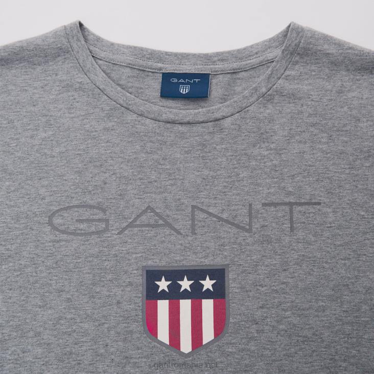 tricou cu scut 888T177 melange gri GANT bărbați