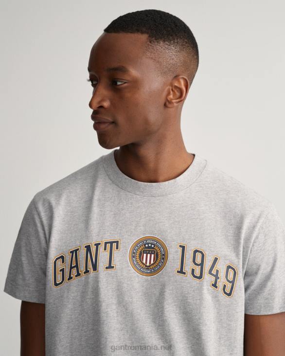 tricou cu scut cu creasta 888T195 melange gri GANT bărbați