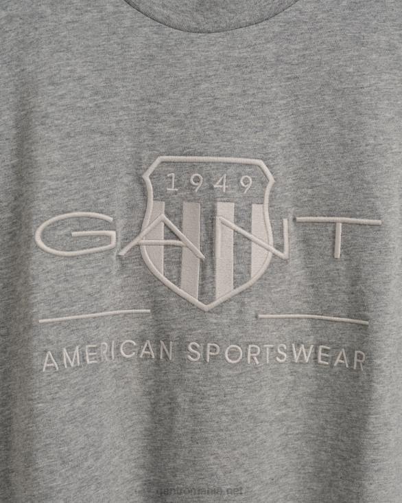 tricou cu scut de arhivă tonal 888T187 melange gri GANT bărbați