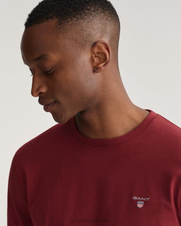 tricou original cu maneca lunga 888T134 roșu plin GANT bărbați