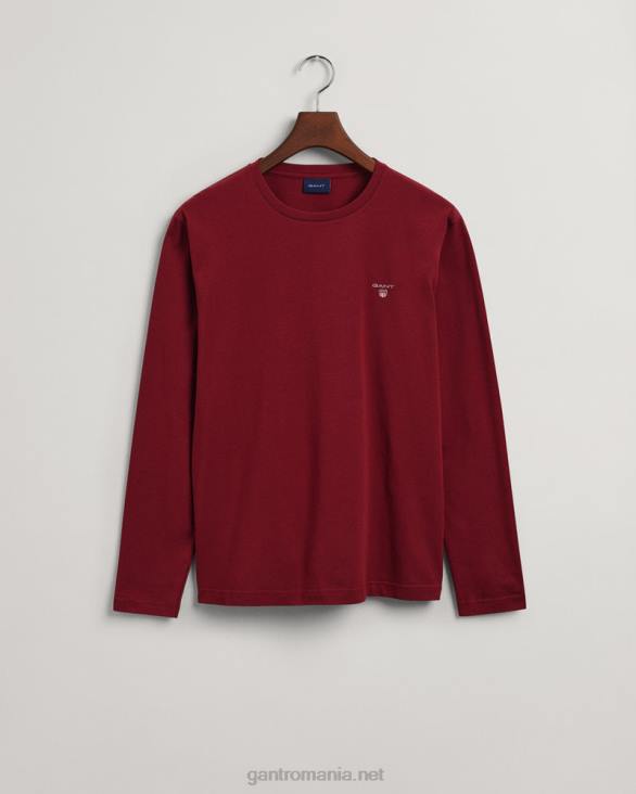 tricou original cu maneca lunga 888T134 roșu plin GANT bărbați