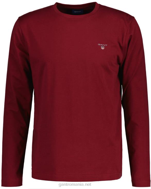 tricou original cu maneca lunga 888T134 roșu plin GANT bărbați