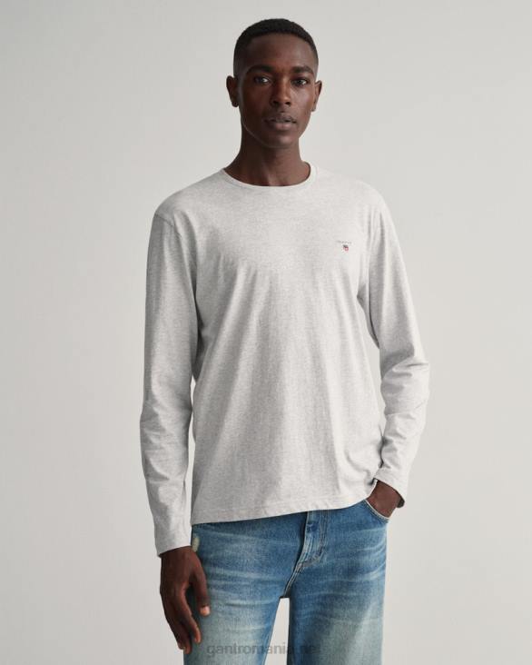 tricou original cu maneca lunga 888T185 melange gri deschis GANT bărbați