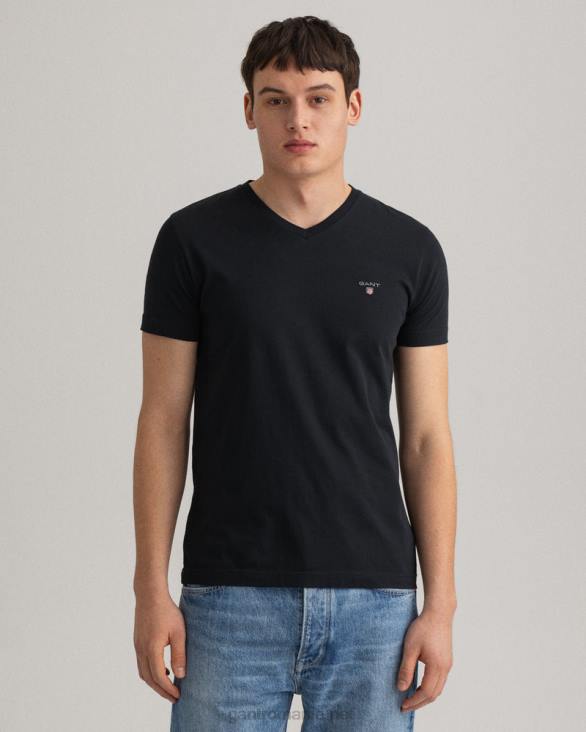 tricou original slim fit cu decolteu în V 888T183 negru GANT bărbați