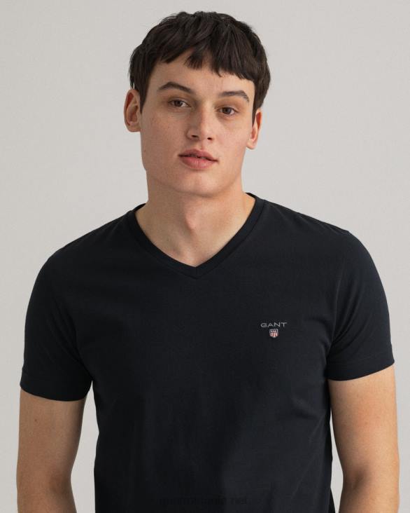 tricou original slim fit cu decolteu în V 888T183 negru GANT bărbați