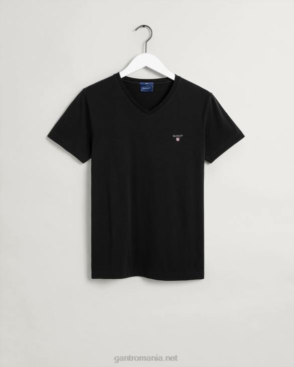 tricou original slim fit cu decolteu în V 888T183 negru GANT bărbați