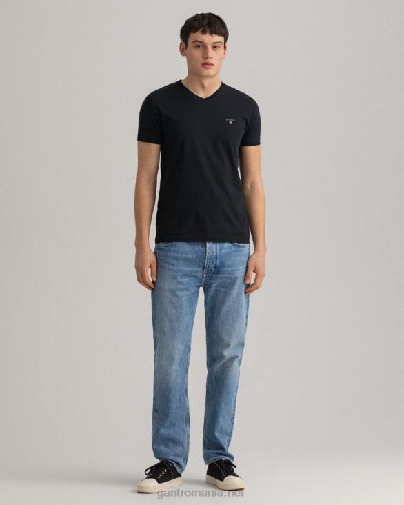 tricou original slim fit cu decolteu în V 888T183 negru GANT bărbați