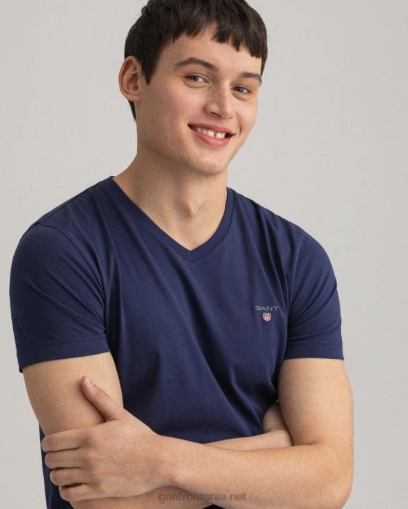 tricou original slim fit cu decolteu în V 888T191 albastru de seară GANT bărbați