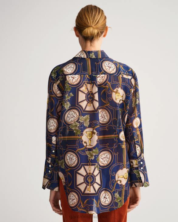 cămașă din mătase din bumbac american luxe cu potrivire relaxată 888T586 albastru de seară GANT femei