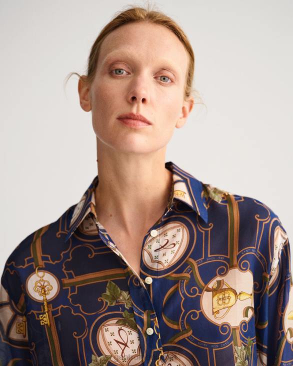 cămașă din mătase din bumbac american luxe cu potrivire relaxată 888T586 albastru de seară GANT femei